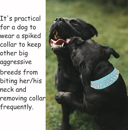 TEEMERRYCA Adjustable Microfiber Leather Spiked Studded Dog Collars with a Squeak Ball Gift for Small Medium Large Pets Like Cats/Pit Bull/Bulldog/Pugs/Husky, Blue, L(15"-18.5")