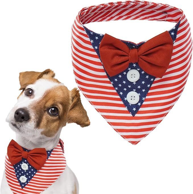 FUAMEY Dog Tuxedo American Flag for Medium Dogs,Dog Formal Suit Dogs Attire Pet Bow Tie Puppy Party Costumes Cat Tux Outfits Pets Bandana Cosplay Adjustable Bowties 4th of July Independence Day M