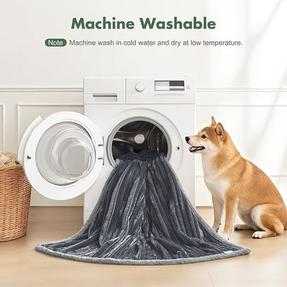 Waterproof Twin Blanket for Bed - Washable Large Dog Blankets for Bed Protector, Thick Cozy Fleece Calming Pet Blankets for Indoors & Outdoors, Dark Grey, 60"x80"