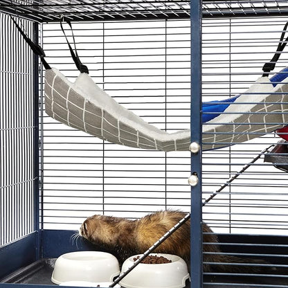 Jetec 2 Pack Cat Hammock for Cage, Catio Accessories Reversible Soft Cats Bed with Adjustable Straps and Hooks Double-Sided Linen and Fleece Hanging Hammock for Cats, Kitten(Cat and Plaid,L)