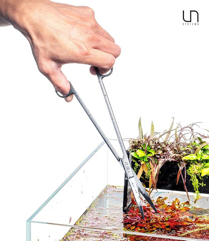 UNS Aquascaping Tools - Stainless Steel, Rust Resistant, Freshwater Planted Tank, Saltwater Reef Aquarium Maintenance Accessory - Trimming Stems & Carpets, Coral Cutting - Straight Scissors, Black