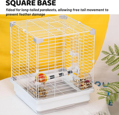 14.6" Portable Travel Bird Cage, Parrot Cage, Ample Room for Tail Movement, with Food Box, Perch, Water Bottle, for Vet Visit, Short Trip, Parakeet, Cockatiel, Budgie, Small Medium Birds
