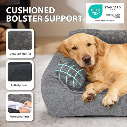 Orthopedic Dog Bed for Large Dogs - Extra Thick Supportive Dog Couch Bed, Pet Beds Sofa with Waterproof Washable Cover & Non-Slip Bottom, Grey, 38x28 Inch
