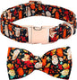 Fall Dog Collar, Leaf Pumpkin Print Adjustable Pet Collar Cute Cotton Soft Collars with Bow Tie Metal Buckle Holiday Puppy Collars Boy&Girl Gift for Large Dogs