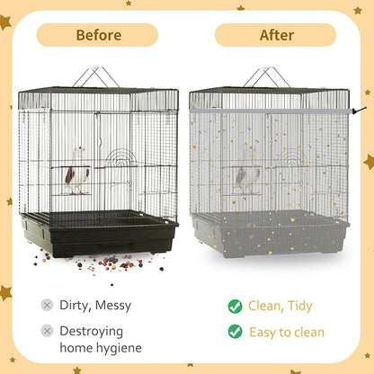 Bird Cage Seed Catcher, 60-118'' Large Bird Cages Cover, 31.5'' H Adjustable Nylon Bird Cage Mesh Net, Soft Airy Bird Cage Skirt Guard Accessories for Parrot Parakeet Macaw (Gray)