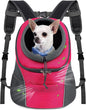 WOYYHO Pet Dog Carrier Backpack Small Dog Front Backpack Ventilated Dog Carrier Back Pack with Storage Pockets, Adjustable Straps & Safety Belt for Travel Hiking Outdoor (Size L: 10-14 lbs, Rose)