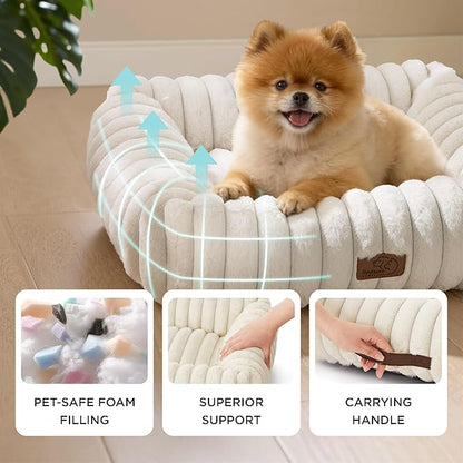 Bedsure ComfyFleece™ Cute Dog Bed for Extra Large Dogs - Washable Furry XL Pet Beds, Rectangle Orthopedic Corduroy Fleece Pet Beds with Removable Zipper Cover, 43x30x8inches, Cream