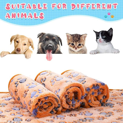 Tatuo 4 Pcs Dog Blanket for Pet Cat Blankets Indoor Puppy Teething Stuff Toys Paw Print Fleece Soft Blanket Sleep Mat for Guinea Pig Cage(Coffee,Small(24 x 16 Inch))