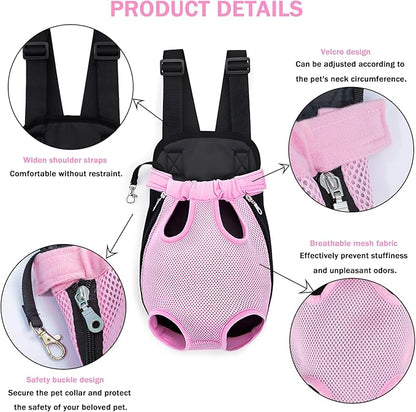 Pet Carrier Backpack, Adjustable Pet Front Carriers for Small Medium Dogs Cats 5-18 Lbs, Legs Out, Dog Cat Carrier Backpack for Hiking,Camping,Traveling,Cycling (Pink, Medium（Fit:5-10lb）)