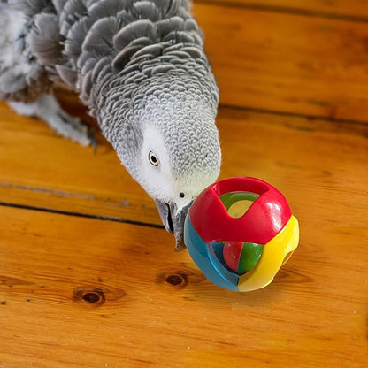 SIMENA Parrot Ball Toy with Bell, Cage Hanging Accessories for Medium to Large Birds, Interactive Toys for Birds, Cat Ball Toy (Geometric, Set of 1)