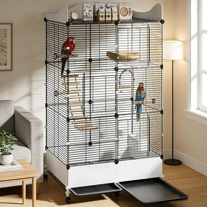 Encrypted Bird Cage Large Bird Cages 57-Inch, Top Storage Space, Bottom Splash Guard with Essential Bird Supplies – Durable & Spacious Aviary – Budgies & Cockatiels