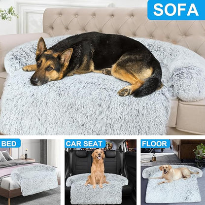 Luxurious Dog Couch Bed Protector for Dogs Memory Foam, Removable Fluffy Plush Pet Couch Cover for Dogs Washable, Calming Dog Sofa Beds, Waterproof Couch Protector, Pet Beds Mats for Couch(XXL)