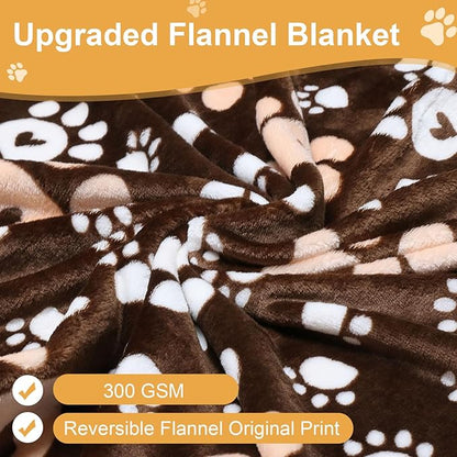 Dog Blanket, Soft Fleece Dog Blankets for Medium Large Dogs, Fluffy Flannel Pet Cat Puppy Blanket Cover for Bed Couch, Cute Paw Print Throw Blanket for Dogs, Brown, 60"X50"