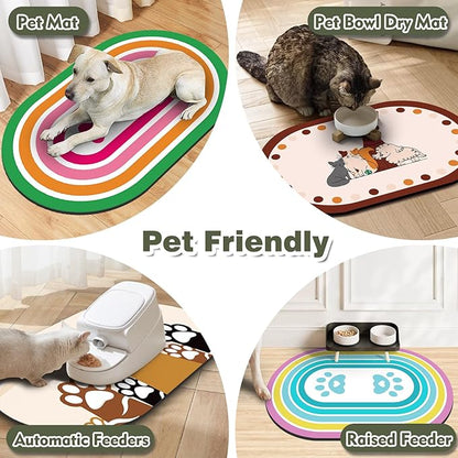 Cat Food Mat 24''x16'', Absorbent Cat Mats for Food and Water, Non-Slip Rubber Mat for Cats Bowls, Easy Store Pet Food Placemat, Mat for Under Cats Food Bowls, Fit with Kitchen Living Room, Dark Green