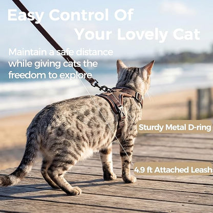 Cat Harness and Leash Set Escape Proof Tactical Medium Kitten Harness Emotional Support Cat Vest, Brown, M