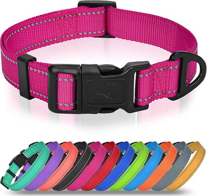 Joytale Small Dog Collar, Reflective and Adjustable Nylon Collar with Quick-Release Buckle, Lightweight No-Choke Design for Small Dogs, Hotpink, 5/8" Width