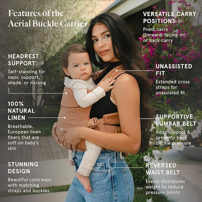 WildBird - Aerial Buckle Carrier - 2-24 Months - Standard (XS-XL) Willow - Front or Back Carry - Cross Straps, Lumbar Support, Headrest - Hip Healthy - Baby Carrier - Baby Essentials - New Mom Gifts