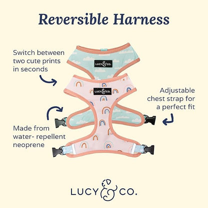Lucy & Co. in The Clouds, Cute Reversible Dog Harness Walking Halter - Best Designer Pet Harnesses for Medium Dogs - Padded Adjustable Vest for Easy Walking (X-Large)