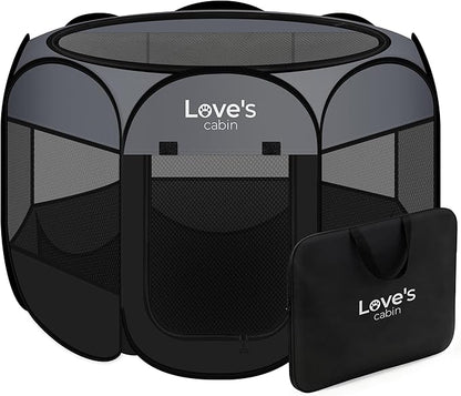 Love's cabin Pet Puppy Dog Playpen, Large Dog Tent Crates Cage Indoor/Outdoor, Portable Playpen for Cat, Foldable Pop Up Dog Kennel Playpen with Carring Case, Removable Zipper Top, Dark Grey