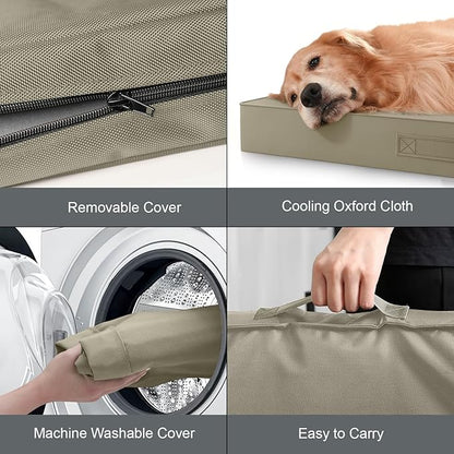 Outdoor Orthopedic Dog Bed for Medium Dogs & Cats, Waterproof Flat Pet Mat with Egg Crate Foam & Washable Removable Oxford Cover, 30x20 Inch, Khaki
