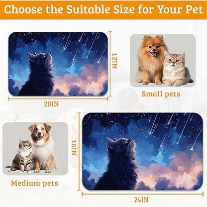 Cat Dog Food Mat,Starry Night Absorbent Pet Feeding Mat for Food and Water Bowl,Quick Dry Dog Placemat Non Slip Rubber Backing Waterproof Pet Supplies 16" x 24"