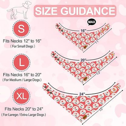 Valentines Dog Bandanas with Snap Button - 2 Pack Reversible Heart Dog Scarf for Boy & Girl, Premium Durable Fabric, Pet Bandana for Large and Extra Large Dogs (X-Large)