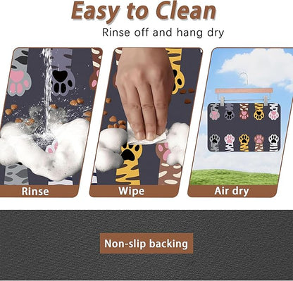 Cute Cat Paw Print Dog Food Mat for Floors,Absorbent Pet Food and Water Bowl Mats,Non-Slip Pet Feeding Mat,Pet Supplies 12" x 20"