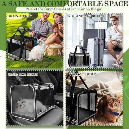 EXPAWLORER Large Cat Carrier Dog Carriers Soft for Small Medium Cats Puppies Up to 20lbs, Airline Approved Pet Carrier Soft-Sided Collapsible Pet Travel Carrier Fit 2 Kitties (Black)