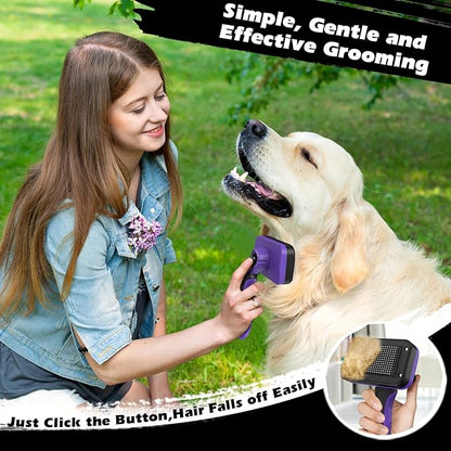 3PCS Self Cleaning Slicker Brush & Pet Grooming Rake & Flea Comb for Dogs,Cats and Horses | Double-Sided Dematting Comb & Skin Friendly Deshedding Grooming Tool | Premium Pet Supplies (Purple Black)