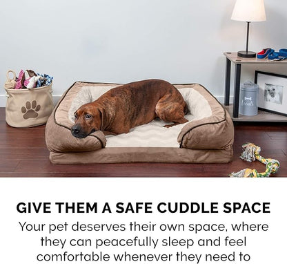 Furhaven Memory Foam Dog Bed for Medium/Small Dogs w/ Removable Bolsters & Washable Cover, For Dogs Up to 35 lbs - Plush & Velvet Waves Perfect Comfort Sofa - Brownstone, Medium
