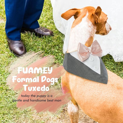 FUAMEY Dog Tuxedo for Medium Dogs,Dog Formal Suit Dogs Attire Pet Bow Tie Puppy Party Costumes Cat Tux Outfits Pets Bandana Cosplay Adjustable Bowties Wedding Birthday Valentines Grey M