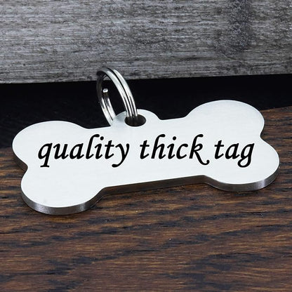 Ultra Joys Stainless Steel Pet ID Tag Dog Name Tags Personalized Front and Back Engraving, Customized Cat Tags, Optional Engraved on Both Sides, Bone Floral Design, Silver Large, Silver-bone-floral