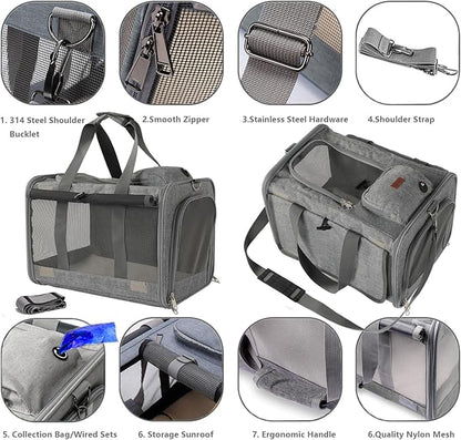 Cat Carriers Soft Grey Small Dog Carrier Airline Approved,Pets Travel Bag for Cats Puppies,Large Pocket,Breathable,Sunshine Protection Pet's Carrier Privacy Protection Outdoor Kitties Kennel