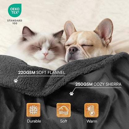 Luciphia Waterproof Pet Blanket, Liquid Pee Proof Dog Blanket for Sofa Bed Couch, Reversible Sherpa Fleece Furniture Protector Cover for Small Medium Large Dogs Cats, Black Queen Size（90" x 82"）
