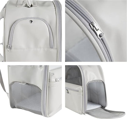 Friends Forever Cat Backpack, Dog Carrier for Small Dogs Travel Bag with Padded Straps, Removable Sherpa Mat, Fully Ventilated, Front Viewing Window, Grey