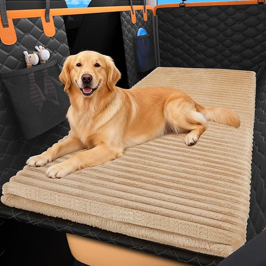 FURTIME Backseat Pet Bed Mat, Non-Slip Dog Bed for Car Back Seat, Washable Travel Pet Mat with Removable Cover, Dog Seat Covers Protector Fit for Backseat Extenders and Trucks SUVs, 54"x 24.8", Brown