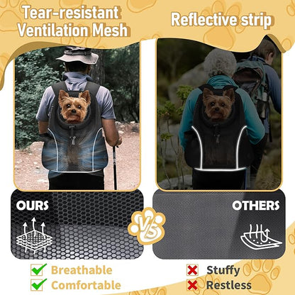 WOYYHO Pet Dog Carrier Backpack Small Dog Front Backpack Ventilated Mesh Dog Travel Back Pack with Safety Belt for Travel Hiking Cycling Outdoor Adventures (Size M: 5-9 lbs, Black)