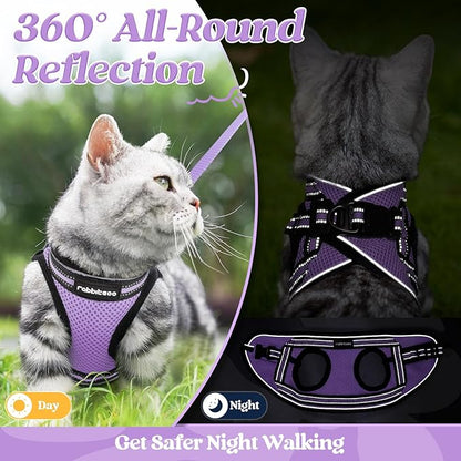 rabbitgoo Cat Harness and Leash Set for Walking Escape Proof, Adjustable Soft Kittens Vest with Reflective Strip for Cats, Comfortable Outdoor Vest, Light Purple, XL