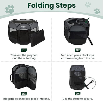 Love's cabin Pet Puppy Dog Playpen, Large Dog Tent Crates Cage Indoor/Outdoor, Portable Playpen for Cat, Foldable Pop Up Dog Kennel Playpen with Carring Case, Removable Zipper Top, Dark Grey
