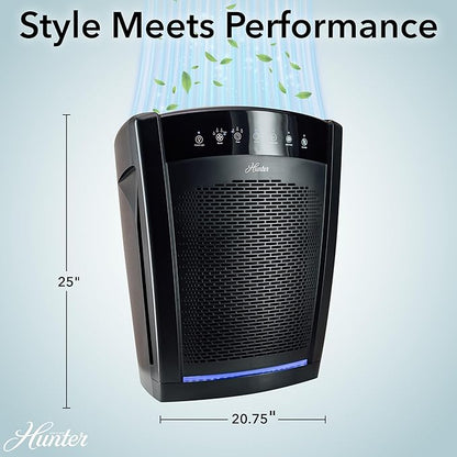 Hunter HP800 Air Purifiers for Home Large Room and Bedroom. True HEPA Air Purifier for Pets, Odors, Allergens, Smoke, Dust, VOC's. 4 Fan Speeds, Quiet Sleep Mode. Cleans 2585 Ft² per Hour. Black