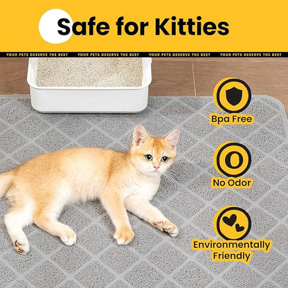 Cat Litter Mat Litter Trapping Mat, 35" x 23" Premium Durable PVC Grid Mesh with Scatter Control, Non-Slip, Less Waste Cat Litter Box Mat, Grey 2 Pack