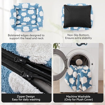 JOEJOY Cute Dog Bed Medium Size Dog, Rectangle Soft Furry Dog Beds for Large Medium Dogs, Washable Orthopedic Pet Bed with Removable Zipper Cover, Blue