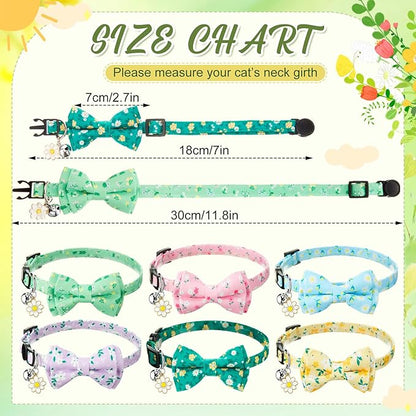 Hsei 6 Pcs Spring Cat Collars Bulk with Bow Tie Bell Breakaway Flowers Floral Daisy Kitten Adjustable Safety Bowtie Cute Collars for Small Dogs Pet Holiday Party Favors Gifts