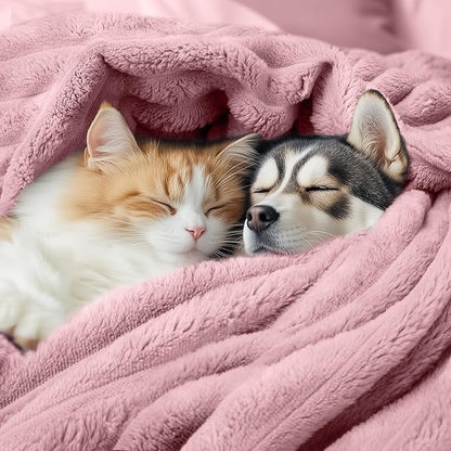 LINENLUX 1 Pack 3 Soft Fleece Dog Blanket for Pet Washable Warm Cat Puppy Fluffy Calming Flannel Pink Small
