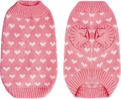 Dxhycc Dog Knitted Sweater Dog Heart Sweater Puppy Sweater Warm Soft Pet Holiday Clothes for Large Cats and Dogs (Pink, L)