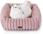 Bedsure ComfyFleece™ Cute Dog Bed for Small Dogs & Cats - Washable Furry Puppy Beds, Rectangle Orthopedic Corduroy Fleece Pet Beds with Removable Zipper Cover, 20x19x6inches, Blush Pink