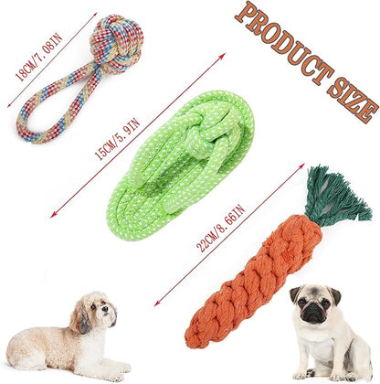 3PCS Natural Cotton Rope Toys for Small Dogs and Puppies, Dog Dental Care Chew Toys for Teething, Anxiety Relief,Helps Clean Teeth & Prevent Furniture Destruction(Slipper Set)