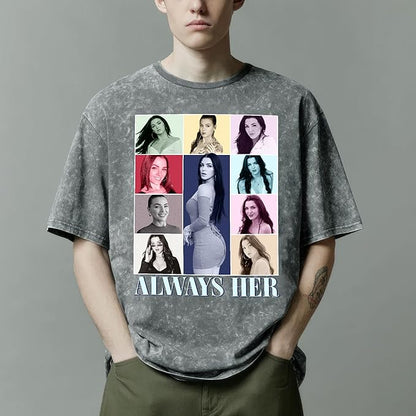 H-DEWALL Custom T Shirts Mineral Wash Tshirt Bootleg Rap Tee Customized Gifts for Boyfriend Birthday Shirts Tops for Women