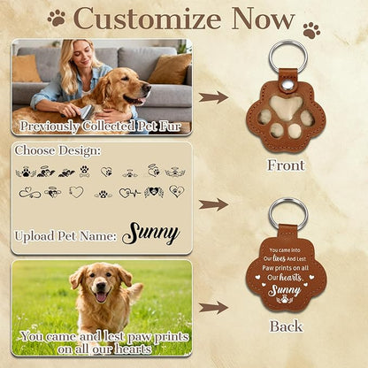 Eunigem Personalized Pet Hair Keychain for Dogs Cats-Custom Paw Keychains for Dog Hair-Shaped Leather Keychain,Pet Memorial Gifts Remembrance Accessory Refillable Keepsake for Bag or Key (Color-5)