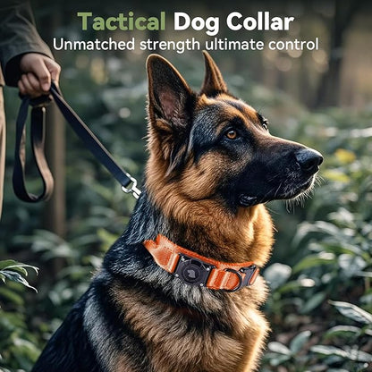 2026 Upgrade Waterproof AirTag Dog Collar, Military Tactical Dog Collar with AirTag Holder, Comfortable Control Handle and Metal Buckle, GPS Dog Collar Holder for Medium to Large Dogs (Orange, XL)